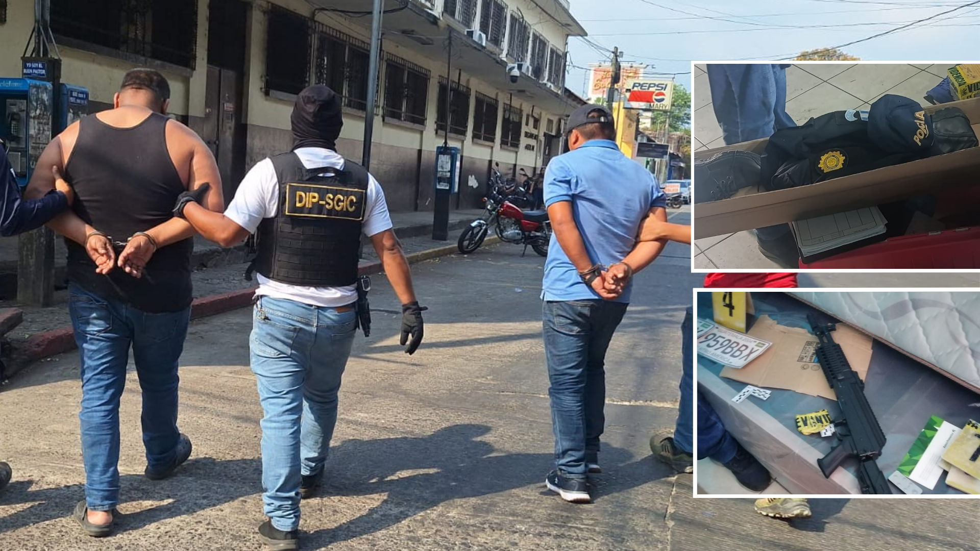Capturan a dos personas en Escuintla con uniforme, armas y placas oficiales de la PNC
