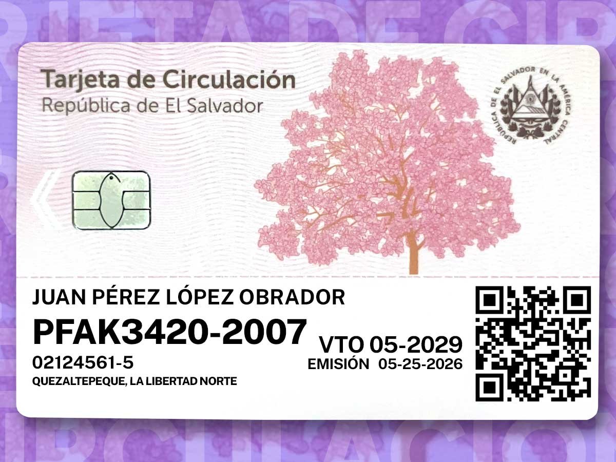 Tarjeta de circulación 2026 en El Salvador presenta diseño rosado inspirado en el maquilishuat