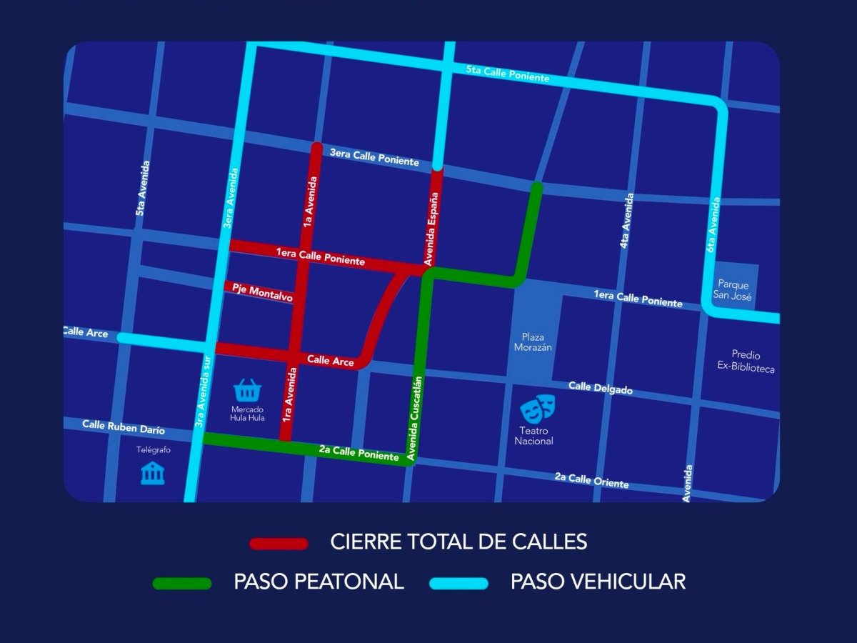 San Salvador implementa cierres viales en Centro Histórico por obras de revitalización