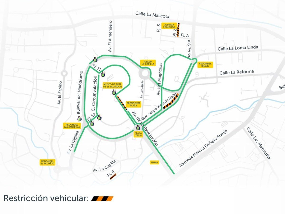 San Salvador implementa restricciones vehiculares en colonia San Benito por Nuit Blanche 2026