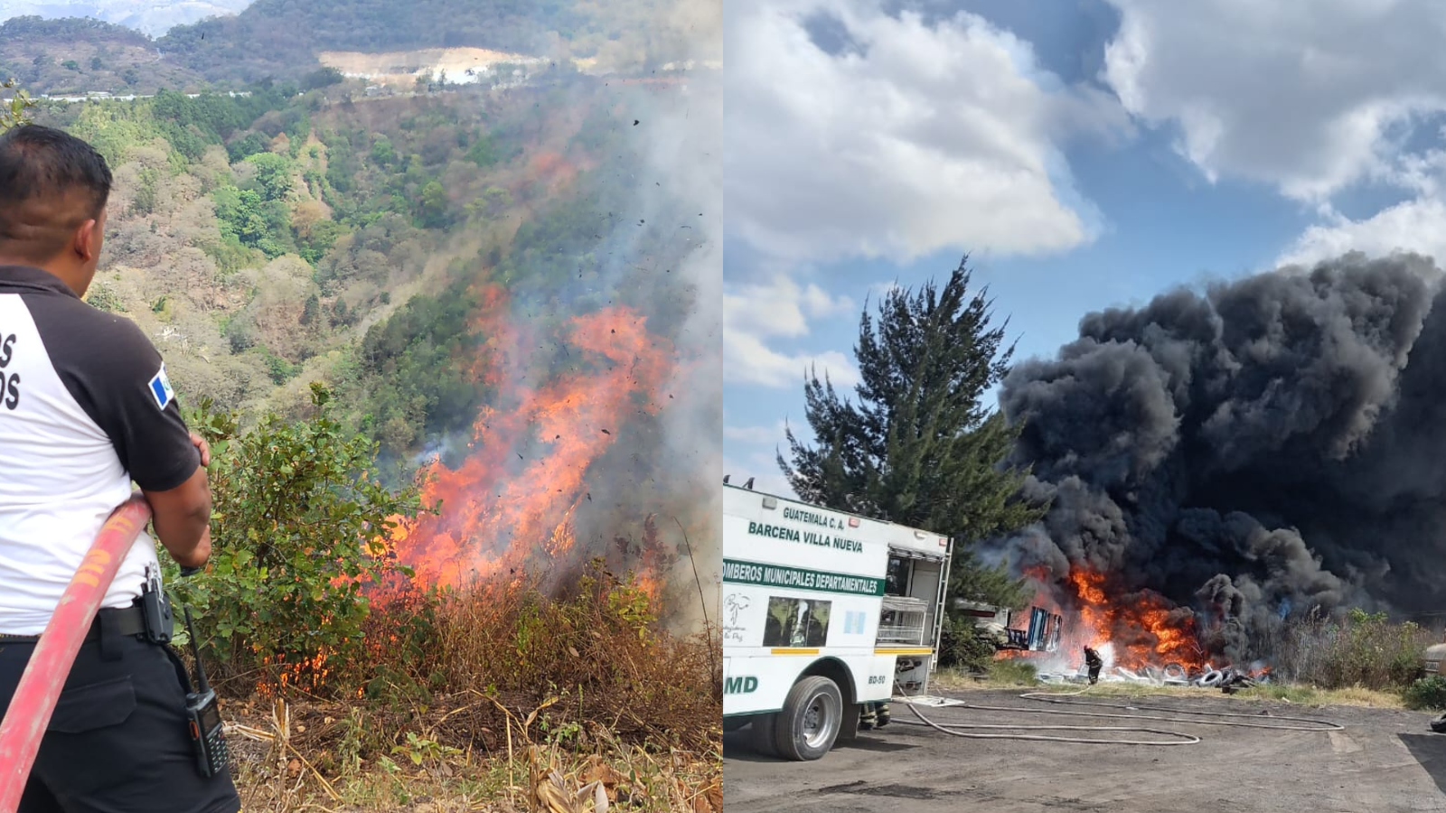 Cuerpos de socorro combaten incendios simultáneos en ruta al Atlántico y Villa Nueva