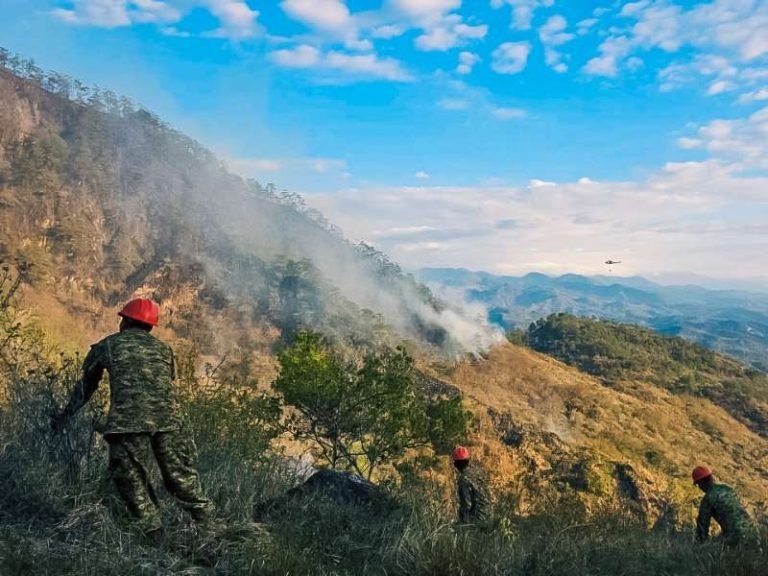 Operativo aéreo y terrestre controlan incendio forestal en Cerro El Shuntrún, Chalatenango Norte