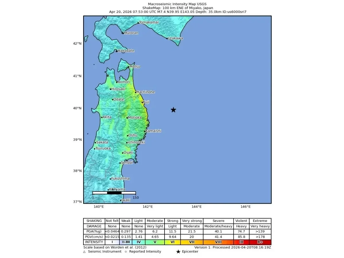 Fuerte terremoto de magnitud 7.5 sacude la costa norte de Japón y activa alerta de tsunami