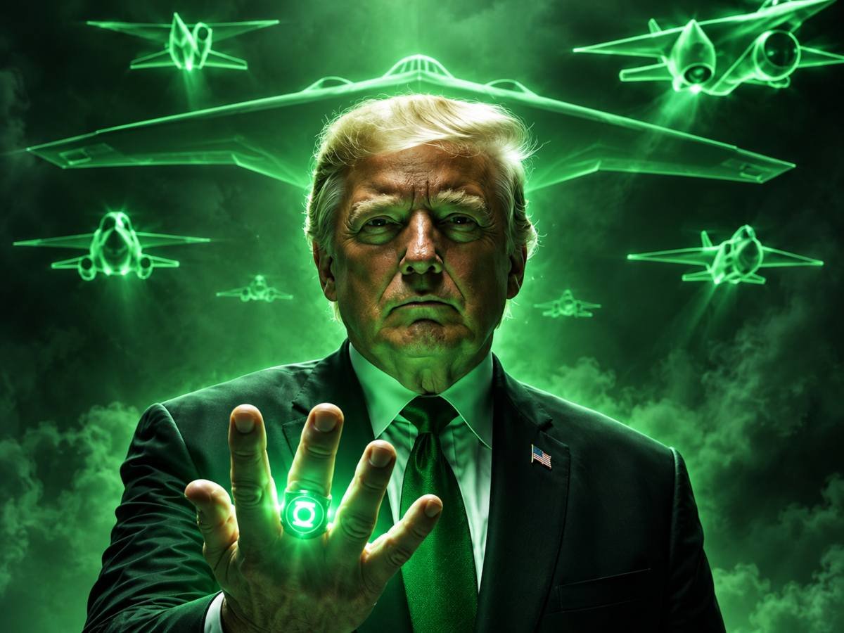 Trump aparece como Linterna Verde creando un muro frente a migrantes y llama la atención